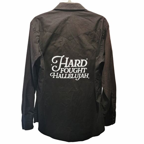 Hard Fought Hallelujah Wrangler Pearl Snap Western Custom Upcycled Shirt Men's M - Picture 1 of 4